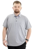 Mode XL Battal Beden Erkek Tshirt Polo Yaka Cepli Klasik Pike 20552 Gri Melanj thumbnail 1