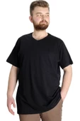 Mode XL Büyük Beden Erkek Tshirt V Yaka 20032 Siyah thumbnail 6