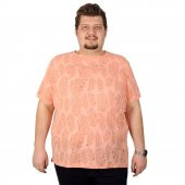 Mode XL Büyük Beden Erkek T-Shirt Bs Yaka Yaprak Desen 19119 Nar Çiçeği - 1