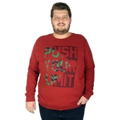 Mode XL Büyük Beden Erkek Sweatshirt Push Your Limit 19134 Bordo thumbnail 1