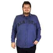 Mode XL Büyük Beden Erkek Gomlek U.Kol Alaska Applique 19300 İndigo - 1