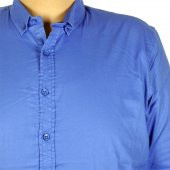 Mode XL Büyük Beden Erkek Gömlek Uzun Kol Cepsiz 19305 Saks - 3