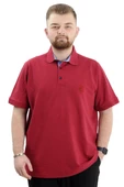 Mode XL Battal Beden Erkek Tshirt Polo Yaka Nakışlı Klasik Pike 20553 Bordo thumbnail 2