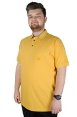 Mode XL Battal Beden Erkek Tshirt Polo Yaka Nakışlı Klasik Pike 20553 Hardal thumbnail 8