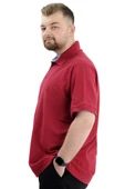 Mode XL Battal Beden Erkek Tshirt Polo Yaka Nakışlı Klasik Pike 20553 Bordo thumbnail 3