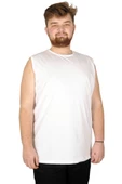 Mode XL Battal Beden Erkek Kolsuz Tshirt Düz 20003 Beyaz - 4