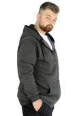 Mode XL Büyük Beden Erkek Sweat Zippered Basic 20543 Antramelanj thumbnail 5