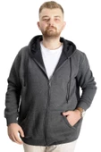 Mode XL Büyük Beden Erkek Sweat Zippered Basic 20543 Antramelanj thumbnail 6
