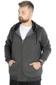 Mode XL Büyük Beden Erkek Sweat Zippered Basic 20543 Antramelanj thumbnail 1