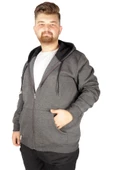Mode XL Büyük Beden Erkek Sweat Zippered Basic 20543 Antramelanj thumbnail 3