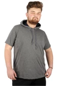 Mode XL Büyük Beden Oversize Tshirt B. Yaka Kapşon Basic 21115 Antrasit thumbnail 3