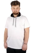 Mode XL Büyük Beden Oversize Tshirt Bisiklet Yaka Kapşon Basic 21115 Beyaz thumbnail 2