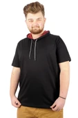 Mode XL Büyük Beden Oversize Tshirt Bisiklet Yaka Kapşon Basic 21115 Siyah thumbnail 3