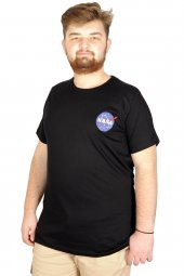 Mode XL Büyük Beden Tshirt Bisiklet Yaka Nasa 21102 Siyah - 1