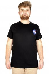 Mode XL Büyük Beden Tshirt Bisiklet Yaka Nasa 21102 Siyah - 2