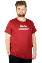 Mode XL Büyük Beden Tshirt Bisiklet Yaka Nasa Space 21103 Bordo - 1