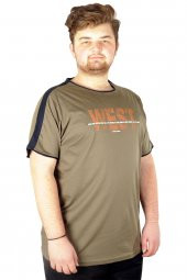 Mode XL Büyük Beden Tshirt Bisiklet Yaka West 21172 Haki - 1