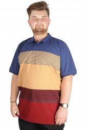 Mode XL Büyük Beden T-shirt Polo Striped 21327 İndigo - 1