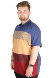 Mode XL Büyük Beden T-shirt Polo Striped 21327 İndigo - 2