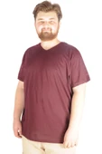 Mode XL Büyük Beden Erkek Tshirt V Yaka 20032 Mürdüm - 4