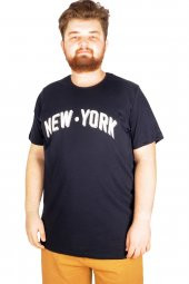 Mode XL Büyük Beden Tshirt Bisiklet Yaka NewYork 21174 Lacivert - 1