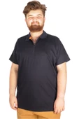 Mode XL Büyük Beden Erkek T-Shirt Fermuarlı Polo Yaka 21029 Lacivert - 1