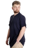 Mode XL Büyük Beden Erkek T-Shirt Fermuarlı Polo Yaka 21029 Lacivert - 6