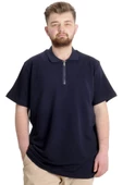 Mode XL Büyük Beden Erkek T-Shirt Fermuarlı Polo Yaka 21029 Lacivert - 5