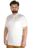 Mode XL Büyük Beden T-shirt Polo Cepli Lycra Pike MD 20554 Beyaz thumbnail 1