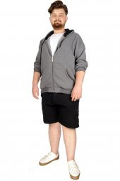 Mode XL Büyük Beden Erkek Sweatshirt Zippered Recycle  B20533 Füme - 4