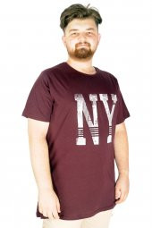 Mode XL Büyük Beden Tshirt Bisiklet Yaka Gofre NY 21184 Mürdüm - 1