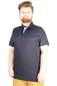 Mode XL Büyük Beden T-shirt Polo Cepli Lycra Pike MD 20554 Lacivert thumbnail 1