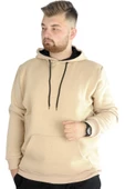 Mode XL Erkek Sweatshirt Kapşonlu Pocket Basic 20562 Bej thumbnail 1