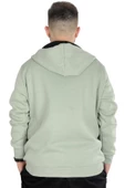 Mode XL Erkek Sweatshirt Kapşonlu Zippered Basic 20543 Su Yeşili thumbnail 3