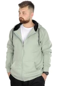 Mode XL Erkek Sweatshirt Kapşonlu Zippered Basic 20543 Su Yeşili thumbnail 1