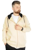 Mode XL Erkek Sweatshirt Kapşonlu Zippered Basic 20543 Bej thumbnail 1