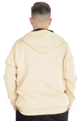 Mode XL Erkek Sweatshirt Kapşonlu Zippered Basic 20543 Bej thumbnail 6
