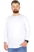 Mode XL Büyük Beden Erkek Tshirt Likralı Bisiklet Yaka 20102 Beyaz thumbnail 3