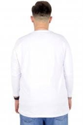 Mode XL Büyük Beden Erkek Tshirt Likralı Bisiklet Yaka 20102 Beyaz thumbnail 2