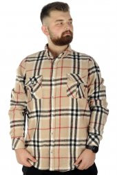 Mode XL Erkek Ekose Gömlek U Kol Oduncu 21393 Bej - 1