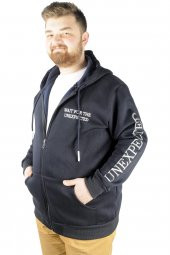 Mode XL Erkek Sweat Kapşonlu Cep Zippered Linexpected 21521 Lacivert - 1
