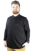 Mode XL Büyük Beden Tshirt Polo Classic U.Kol Nakışlı 22445 Siyah - 8