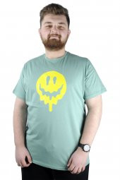 Mode XL Erkek T shirt Bis Yaka Smile 22107 Yeşil - 1