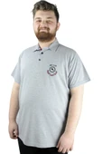 Mode XL Büyük Beden Erkek T shirt Polo MDX Club 22305 Gri Melanj thumbnail 4