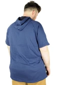 Mode XL Büyük Beden Tshirt Reglan Kapşonlu 22117 Indigo thumbnail 3