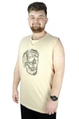 Mode XL Büyük Beden Erkek Kolsuz Tshirt Skull 22124 Bej thumbnail 1