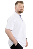 Mode XL Battal Beden Erkek Tshirt Polo Yaka Cepli Klasik Pike 20552 Beyaz thumbnail 3