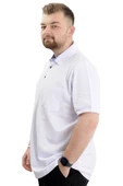 Mode XL Battal Beden Erkek Tshirt Polo Yaka Cepli Klasik Pike 20552 Beyaz thumbnail 2