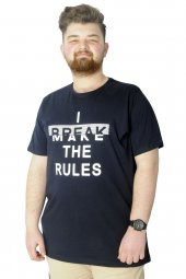 Mode XL Erkek T shirt Baskılı Break Make The Rules 22150 Lacivert - 1