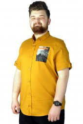 Mode XL Büyük Beden Gömlek Baskılı City 22367 Hardal - 2